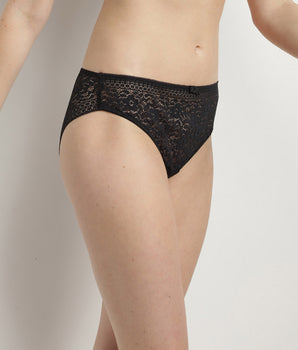 Slip femme en dentelle florale recyclée transparente Noir Sublim