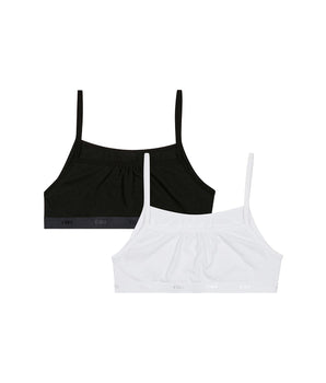 Les Pockets Ecodim Pack of 2 Black White stretch cotton girls' bralettes