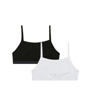 Les Pockets Ecodim Pack of 2 Black White stretch cotton girls' bralettes