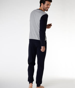 Pyjama long pour homme en coton interlock, gris mélangé