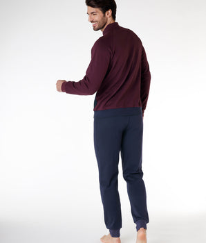 Sweat-shirt à manches longues pour homme en 100% coton, bordeaux et bleu