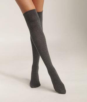 Women's cotton maxi socks Anthracite Chiné Dim