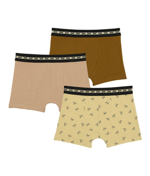 Pack of 3 fun-patterned boys' boxer shorts Olive Brown Dim Stretch Cotton