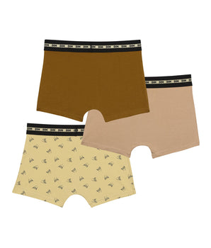 Pack of 3 fun-patterned boys' boxer shorts Olive Brown Dim Stretch Cotton