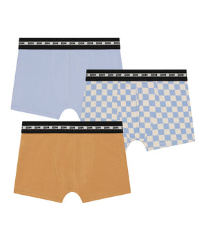 Lot de 3 boxers garçon à motif damier Lila Bleu Coton Stretch Fashion