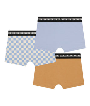 Lot de 3 boxers garçon à motif damier Lila Bleu Coton Stretch Fashion