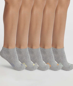 Pack of 5 pairs of unisex grey cotton socks with EcoDim labels