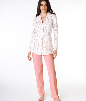 Women's long pyjamas in 100% cotton jersey, peach