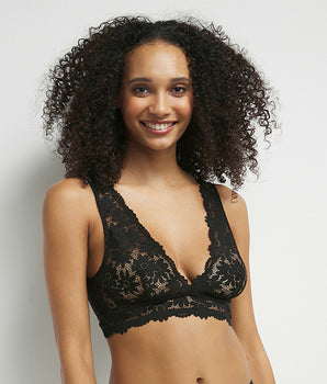 Bralette foulard sans armatures en dentelle florale Noir Daily Glam