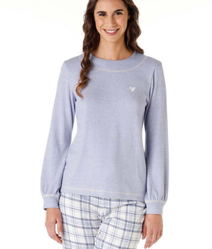 Women's long pyjamas in warm knitwear and powder blue flannel