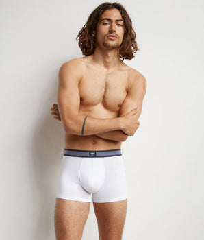 Dim Smart Men's White cotton modal boxer with striped waistband