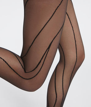 Dim Style Black Women's voile mesh tights with contrasting lines