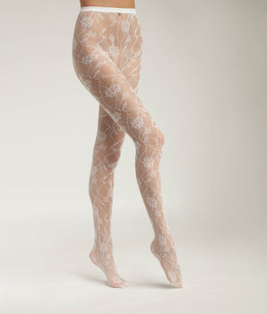 Women's fishnet and floral lace tights Baroque White Dim Style