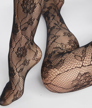 Dim Style Black Women's fishnet and floral lace tights