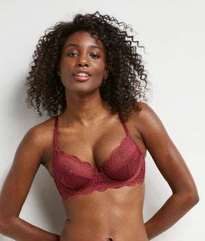 Dim red Mod wave lace underwired full cup bra