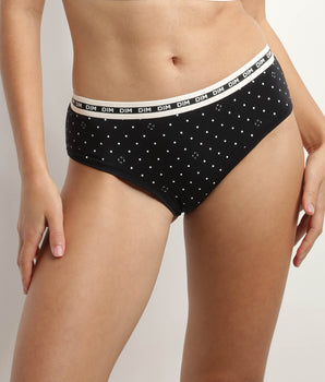 Shorty femme coton modal Noir à motif pois et logo Dim Icons Essentiel