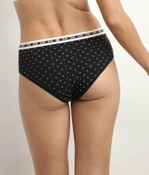 Shorty femme coton modal Noir à motif pois et logo Dim Icons Essentiel