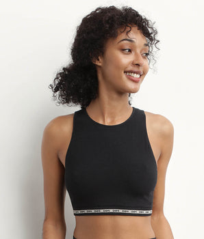 Crop top en modal polyamide côtelée sans couture Noir Dim Icons Seamless