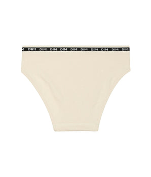 Girls' ribbed fabric briefs in Beige with black waistband Dim Icons