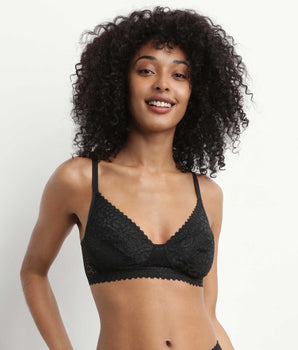 Soutien-gorge triangle sans armature motif floral Noir Daily Dentelle