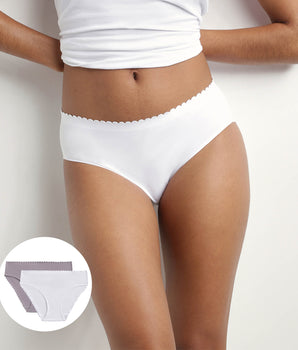 Pack of 2 women's briefs in stretch cotton in White and Gray Body Touch Easy