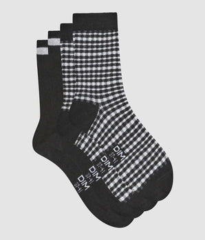 Pack of 2 pairs of women's gingham pattern socks in Black Dim Cotton Style