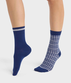 Lot de 2 paires de chaussettes femme motif vichy Bleu Dim Coton Style