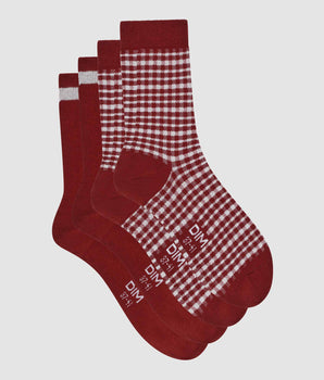 Lot de 2 paires de chaussettes femme motif vichy Rouge Dim Coton Style