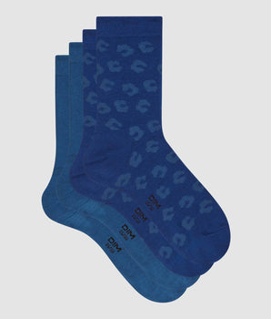 Lot de 2 paires de chaussettes femme viscose à fleurs Bleu Dim Bambou