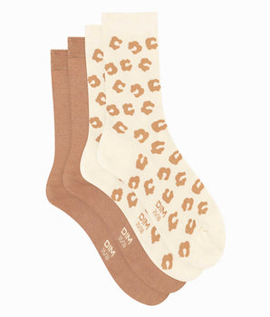 Lot de 2 paires de chaussettes femme à fleurs Crème Dim Bambou