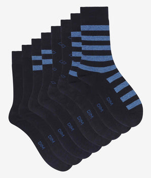 Pack of 4 pairs of men's striped cotton socks in Navy EcoDim Style