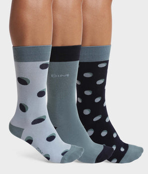 Lot de 3 paires de chaussettes homme à pois Bleu Fougère Coton Style