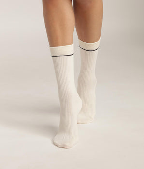 Unisex ribbed cotton socks Cream with black line Dim Icons