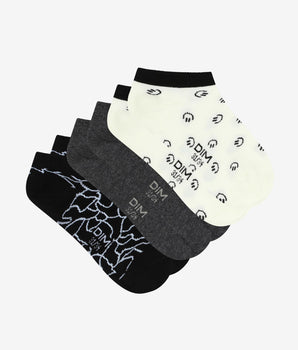 Pack of 3 pairs of black children's socks with smiley pattern Cotton Style