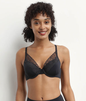 Microfibre lace demi-cup bra in Black DIM Fleur