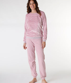 Women's fleece pyjamas, powder pink