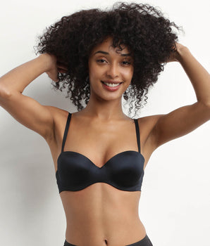 Dim black microfiber bandeau bra with removable straps