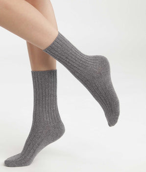 Women's plain rib knit socks Heather Grey Dim Bamboo