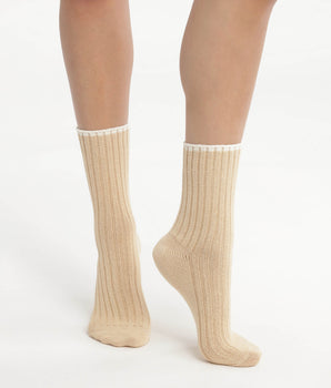 Women's plain rib knit socks Vanilla Beige Dim Bamboo