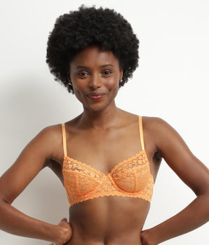 Orange floral lace underwired bra for women Daisy lace