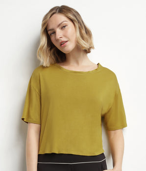 Women's sports T-shirt in olive green viscose with open back Dim Move