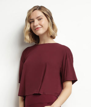 Women's sports T-shirt in burgundy viscose with open back Dim Move