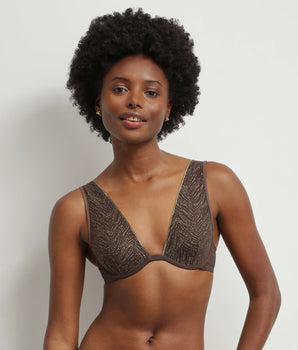 Soutien-gorge foulard en tulle Chocolat et zébrures or Dim Generous