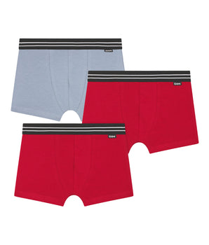 Lot de 3 boxers garçon en coton stretch Rouge Bleu Ecodim