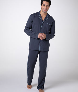 Unisex Slate Cotton Jersey Long Pajama Set