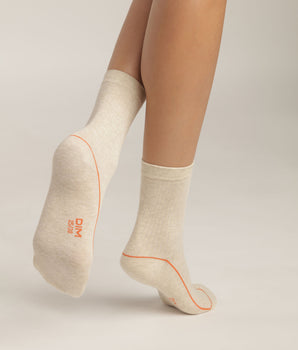 Women's ribbed cotton socks Steel with coloured piping Dim Mode