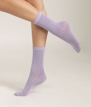 Women's ribbed socks in satin cotton Lila Dim Mode