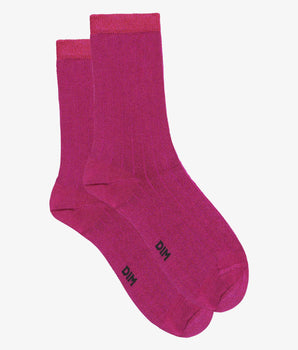 Chaussettes femme à côtes plates en coton satiné Fuchsia Dim Mode