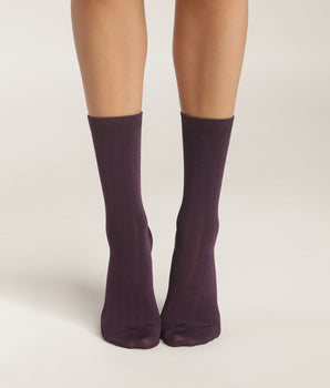 Chaussettes femme côtelées en coton satiné Violet Dim Mode