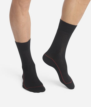 Chaussettes homme en coton côtelé Noir à liseré coloré Dim Mode